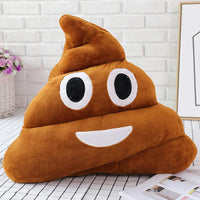 Coussin marron en forme de caca avec des yeux et un bouche