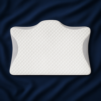 Housse de coussin ergonomique Ergomax gris sur fond bleu marine, design matelassé et respirant