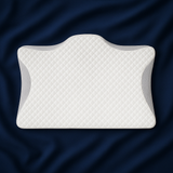 Housse de coussin ergonomique Ergomax gris sur fond bleu marine, design matelassé et respirant