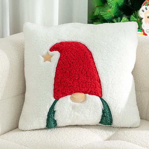Coussin de Noël en velours 25x25 cm avec lutin brodé décoratif pour canapé