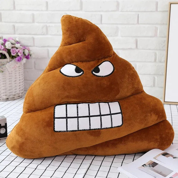 Coussin peluche émoji caca colère avec les yeux qui louches et les dents serrés