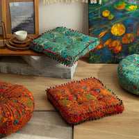 Coussin de sol marocain pour baie vitrée en coton et lin, style bohème