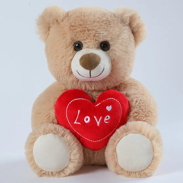 Coussin peluche ourson cœur 23 cm cadeau Saint-Valentin
