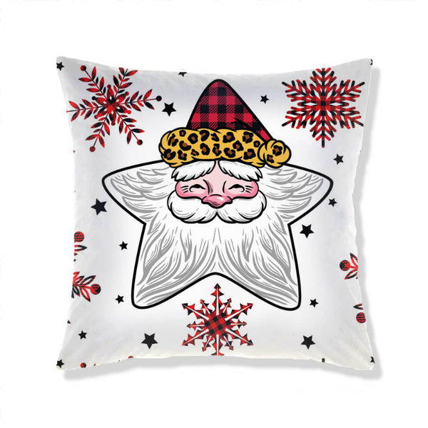 Coussin de Noël avec motif Père Noël dans une étoile dorée, parfait pour une décoration festive