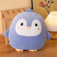 Coussin peluche pingouin chamallow rond bleu et blanc 40 cm, décoration cocooning