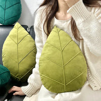 Coussin feuille vert en coton et polyester, déco nature pour canapé ou lit