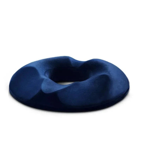 Coussin coccyx en forme de donut bleu pour homme sur fond blanc